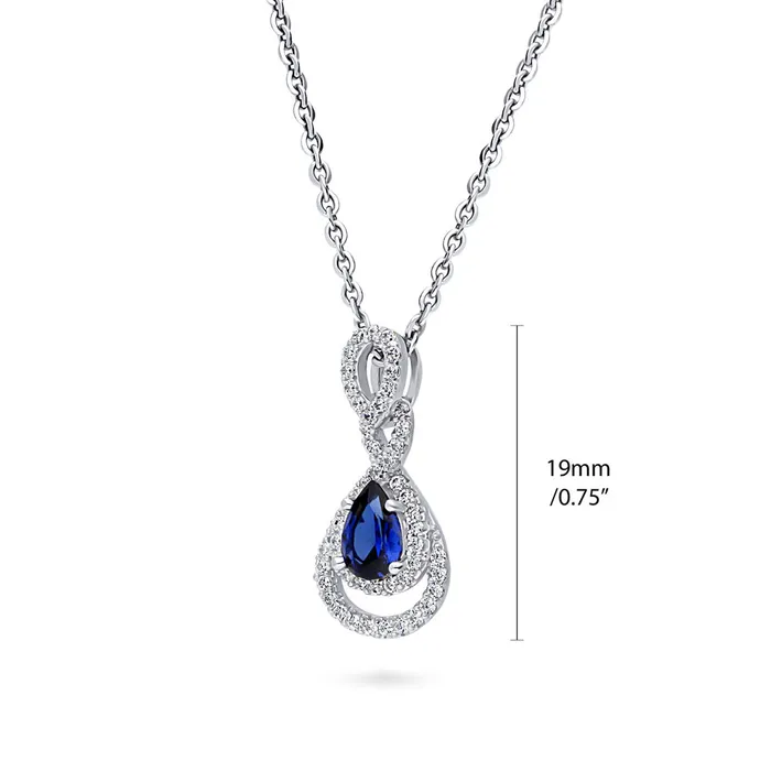 BERRICLE Necklaces Teardrop Simulated Blue Sapphire CZ Necklace in Sterling Silver