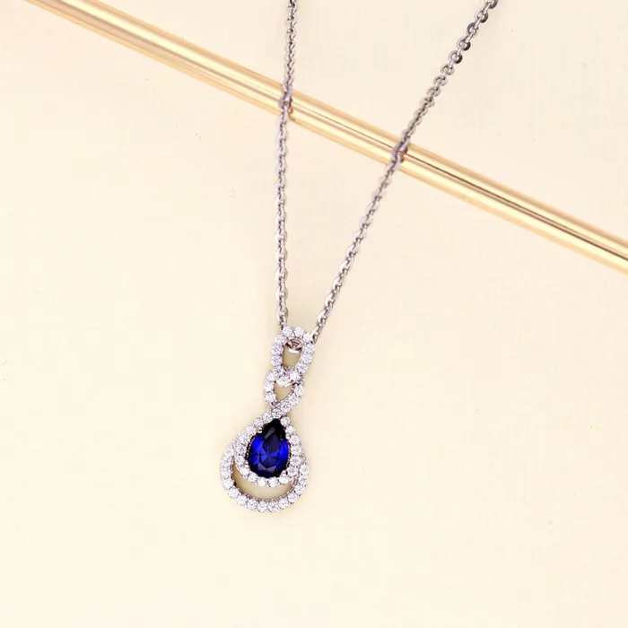 BERRICLE Necklaces Teardrop Simulated Blue Sapphire CZ Necklace in Sterling Silver