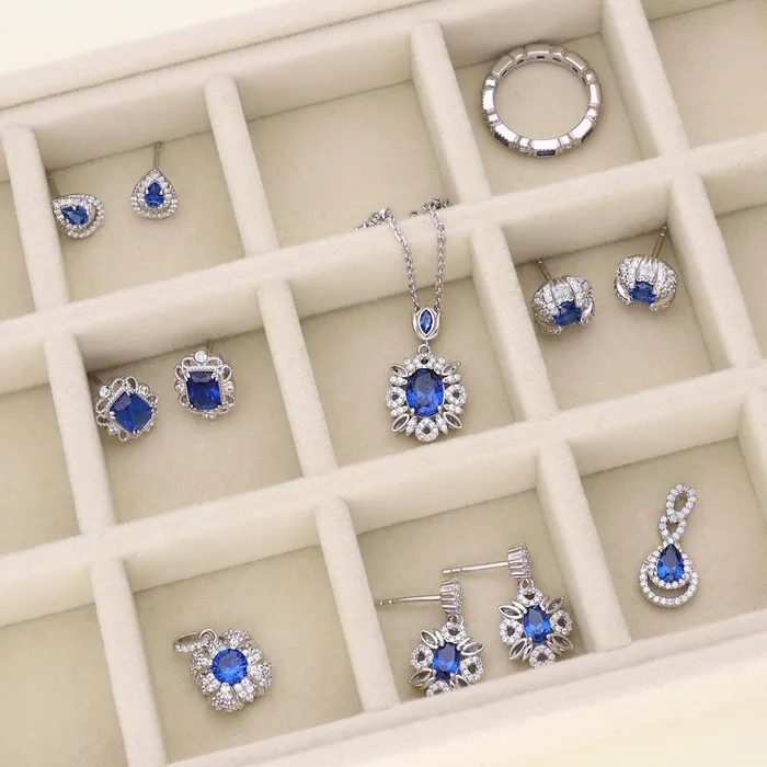 BERRICLE Necklaces Teardrop Simulated Blue Sapphire CZ Necklace in Sterling Silver
