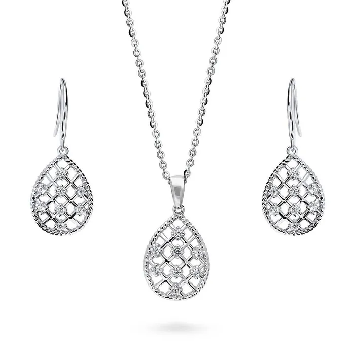 BERRICLE Necklaces Woven CZ Necklace and Earrings in Sterling Silver
