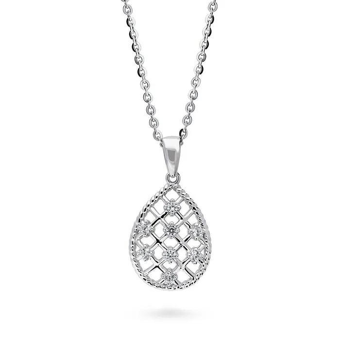 BERRICLE Necklaces Woven CZ Necklace and Earrings in Sterling Silver