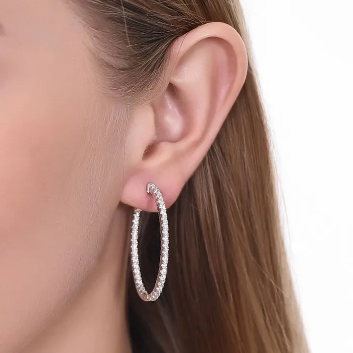 BERRICLE Oval CZ InsideOut Hoop Earrings in Sterling Silver 2 Pairs Earrings