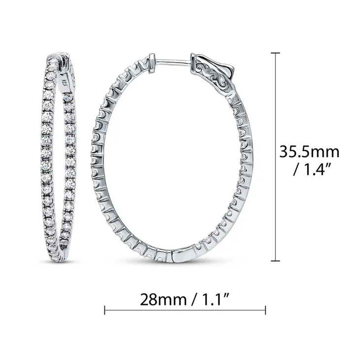 BERRICLE Oval CZ InsideOut Hoop Earrings in Sterling Silver 2 Pairs Earrings