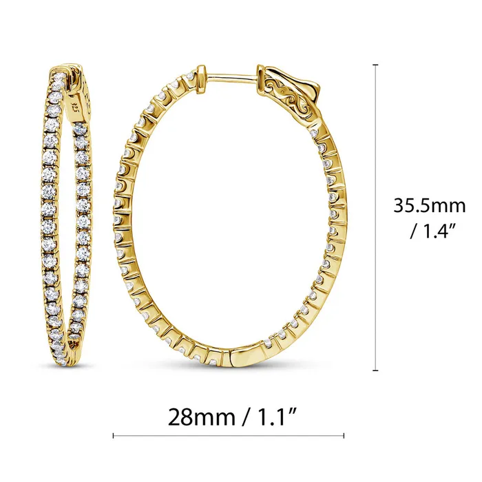 BERRICLE Oval CZ InsideOut Hoop Earrings in Sterling Silver 2 Pairs Earrings