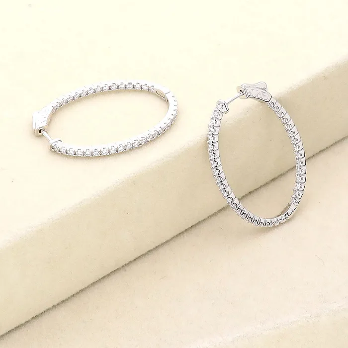 BERRICLE Oval CZ InsideOut Hoop Earrings in Sterling Silver 2 Pairs Earrings