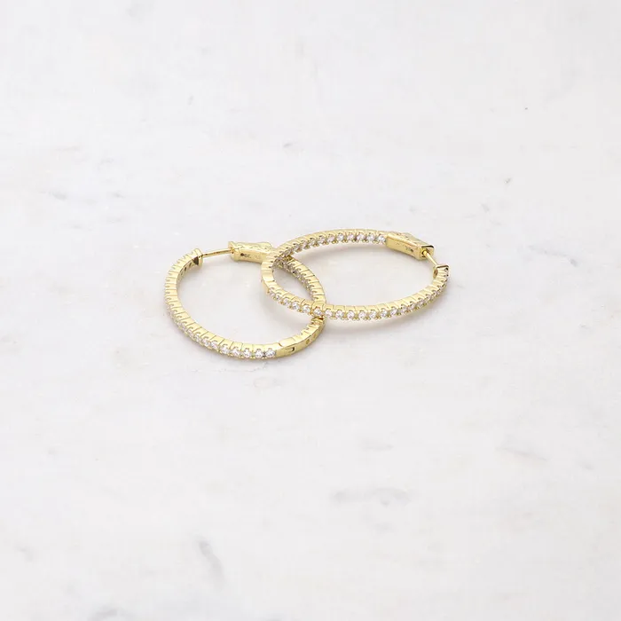 BERRICLE Oval CZ InsideOut Hoop Earrings in Sterling Silver 2 Pairs Earrings