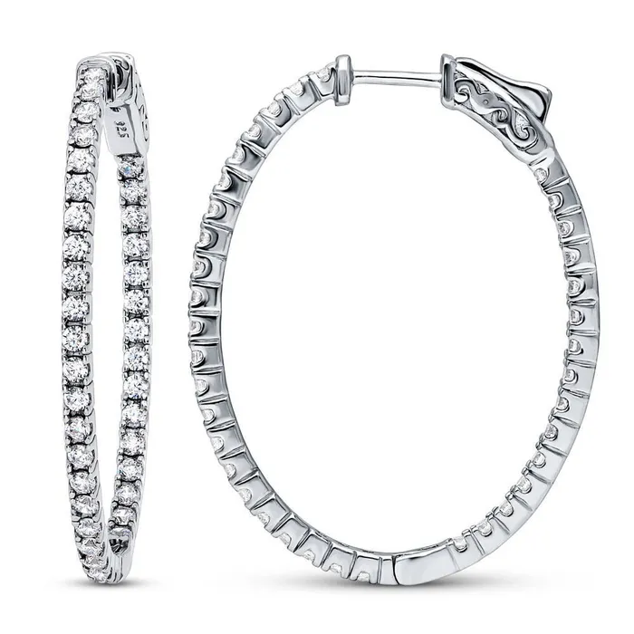 BERRICLE Oval CZ InsideOut Hoop Earrings in Sterling Silver 2 Pairs Earrings