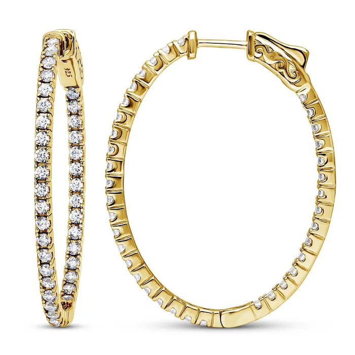 BERRICLE Oval CZ InsideOut Hoop Earrings in Sterling Silver 2 Pairs Earrings