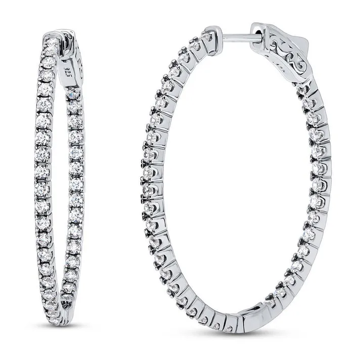 BERRICLE Oval CZ InsideOut Hoop Earrings in Sterling Silver 2 Pairs Earrings