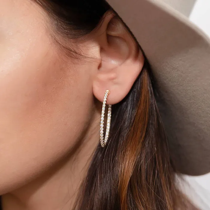 BERRICLE Oval CZ InsideOut Hoop Earrings in Sterling Silver 2 Pairs Earrings