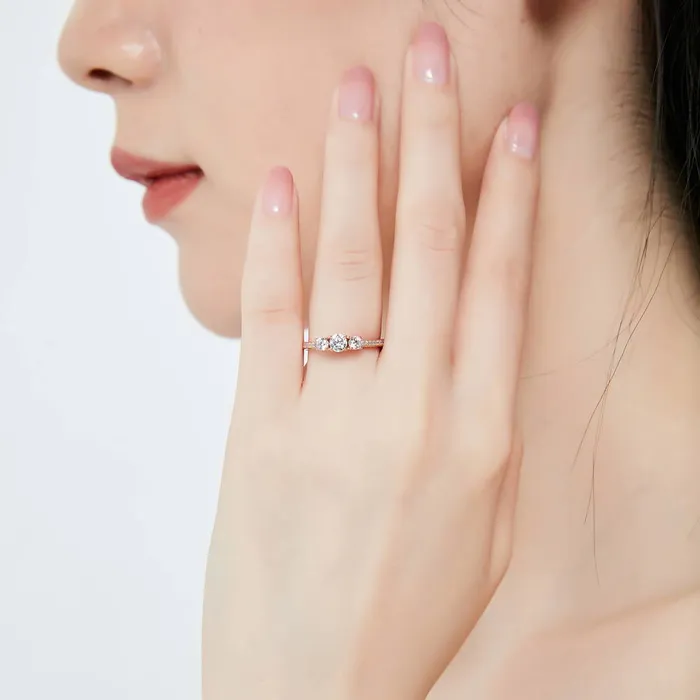 BERRICLE Rings 3Stone 025ct CZ Ring in Rose Gold Plated Sterling Silver