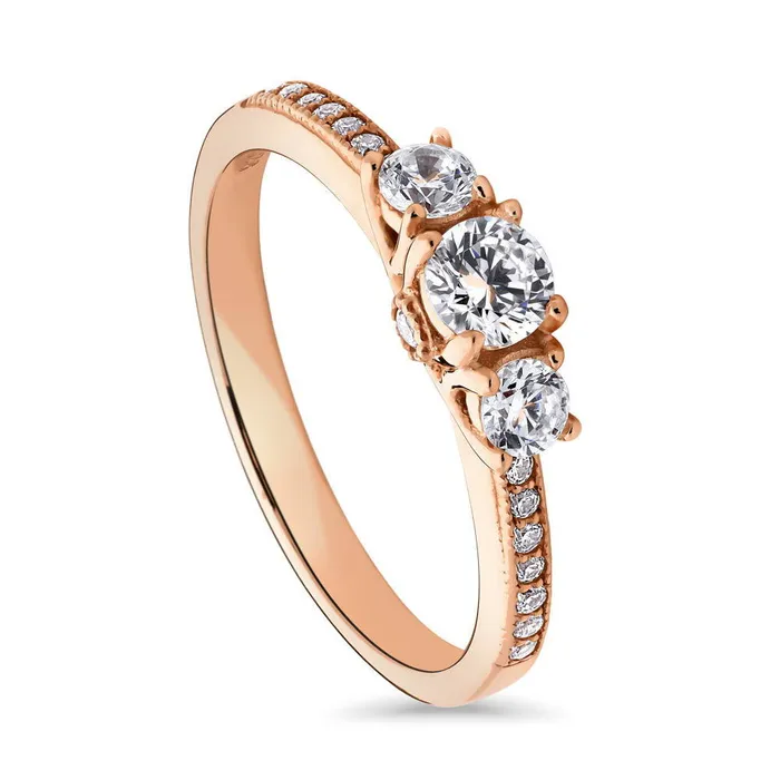 BERRICLE Rings 3Stone 025ct CZ Ring in Rose Gold Plated Sterling Silver