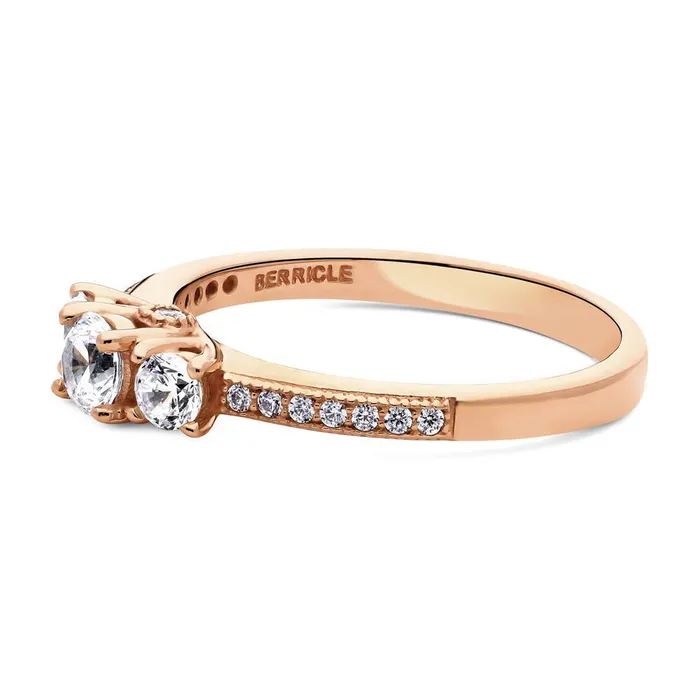 BERRICLE Rings 3Stone 025ct CZ Ring in Rose Gold Plated Sterling Silver