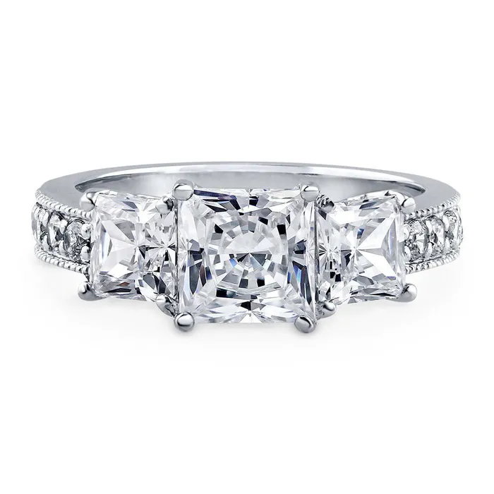 BERRICLE Rings 3Stone 16ct Princess CZ Ring in Sterling Silver