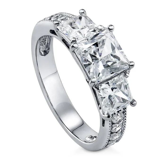 BERRICLE Rings 3Stone 16ct Princess CZ Ring in Sterling Silver