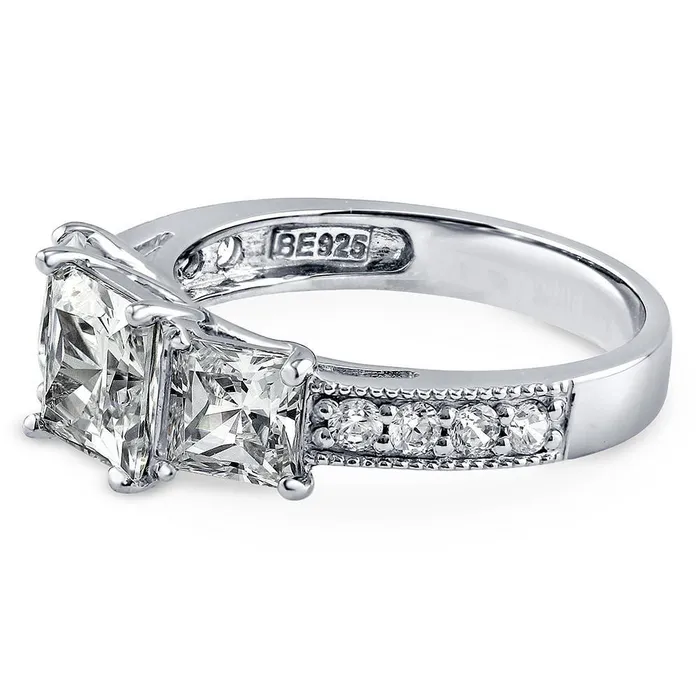 BERRICLE Rings 3Stone 16ct Princess CZ Ring in Sterling Silver