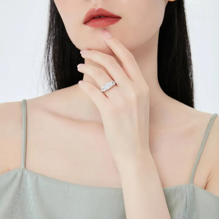 BERRICLE Rings 3Stone 16ct Princess CZ Ring in Sterling Silver