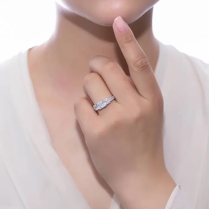 BERRICLE Rings 3Stone 16ct Princess CZ Ring in Sterling Silver