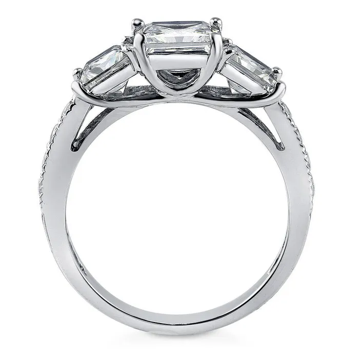 BERRICLE Rings 3Stone 16ct Princess CZ Ring in Sterling Silver