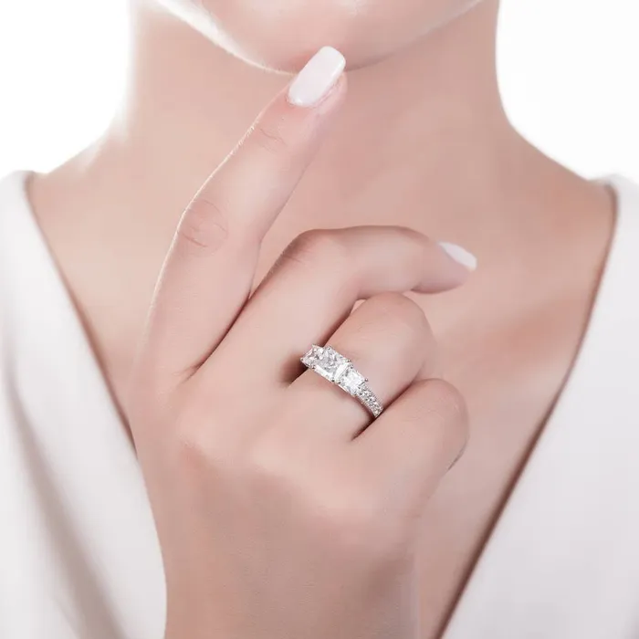 BERRICLE Rings 3Stone 16ct Princess CZ Ring in Sterling Silver