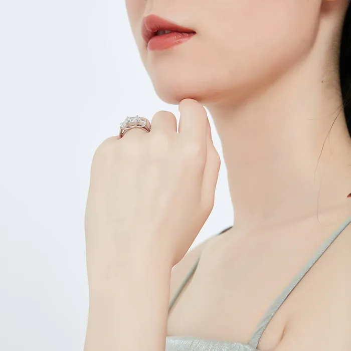 BERRICLE Rings 3Stone 16ct Princess CZ Ring in Sterling Silver