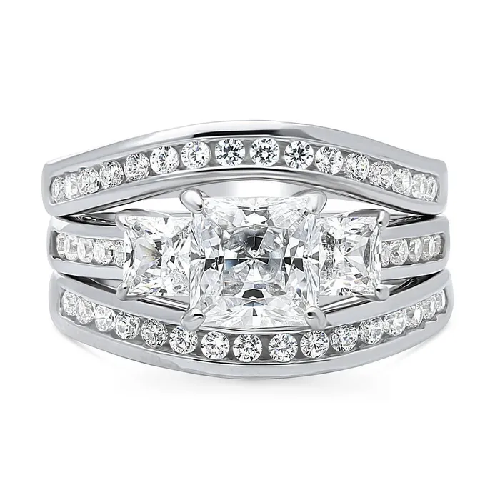 BERRICLE Rings 3Stone 16ct Princess CZ Ring Set in Sterling Silver