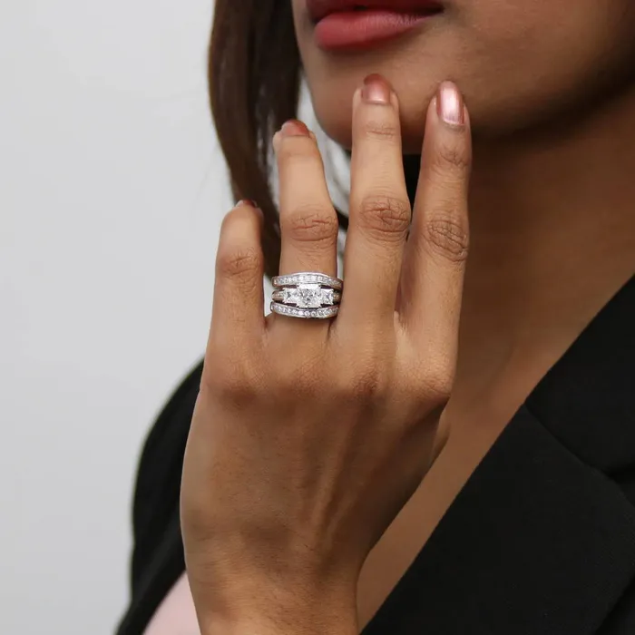 BERRICLE Rings 3Stone 16ct Princess CZ Ring Set in Sterling Silver