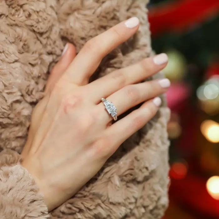 BERRICLE Rings 3Stone 16ct Princess CZ Ring Set in Sterling Silver