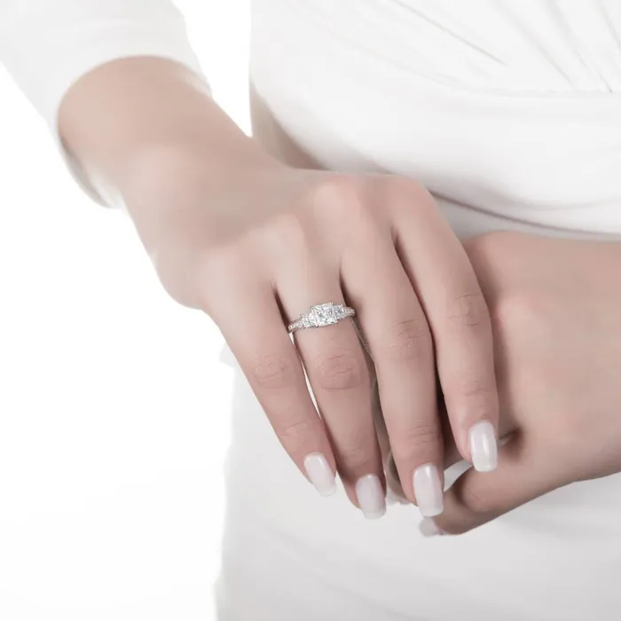 BERRICLE Rings 3Stone 16ct Princess CZ Ring Set in Sterling Silver