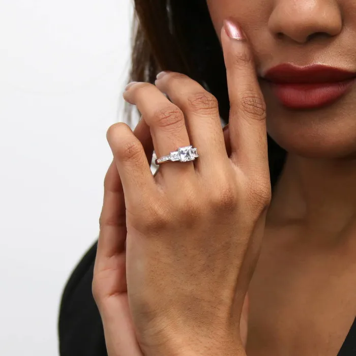 BERRICLE Rings 3Stone 16ct Princess CZ Ring Set in Sterling Silver