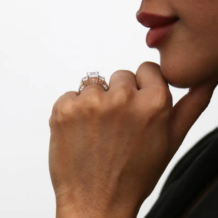BERRICLE Rings 3Stone 16ct Princess CZ Ring Set in Sterling Silver