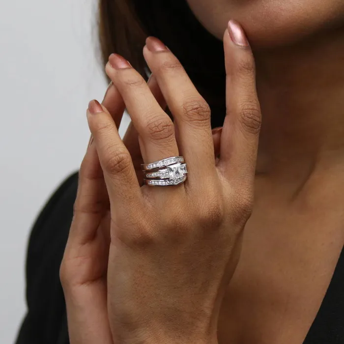 BERRICLE Rings 3Stone 16ct Princess CZ Ring Set in Sterling Silver