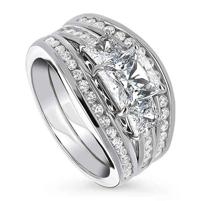 BERRICLE Rings 3Stone 16ct Princess CZ Ring Set in Sterling Silver