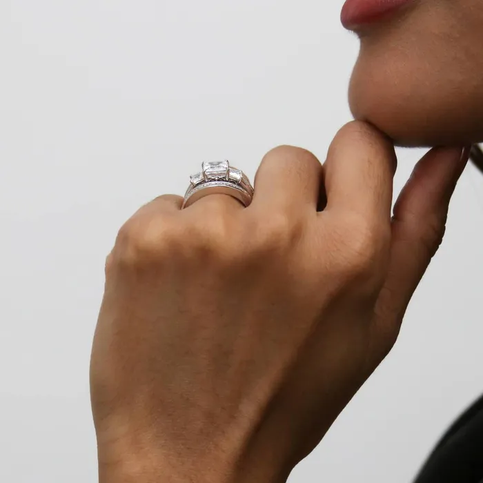 BERRICLE Rings 3Stone 16ct Princess CZ Ring Set in Sterling Silver