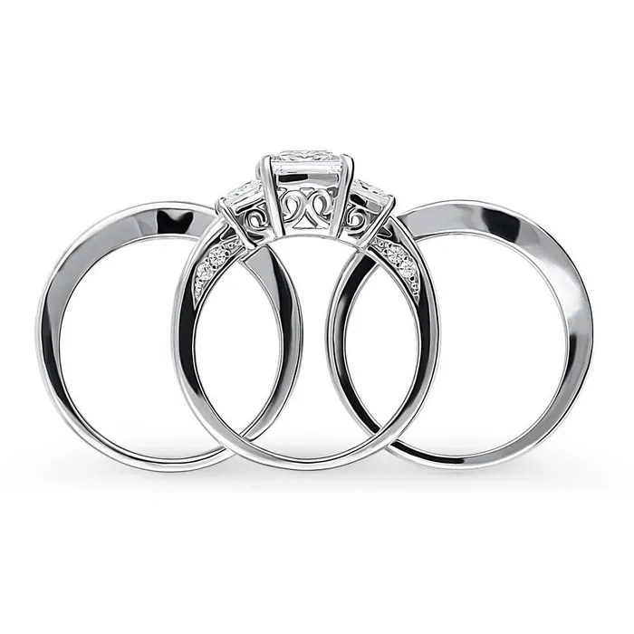 BERRICLE Rings 3Stone 16ct Princess CZ Ring Set in Sterling Silver