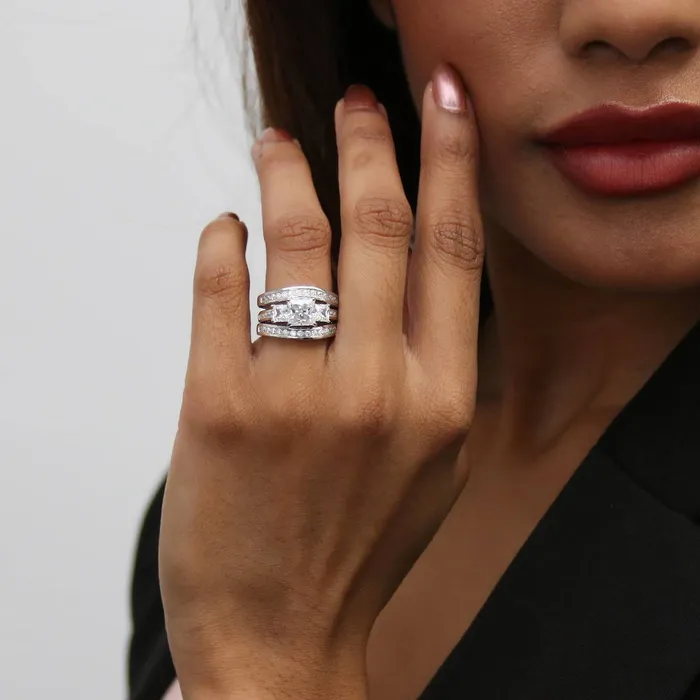 BERRICLE Rings 3Stone 16ct Princess CZ Ring Set in Sterling Silver