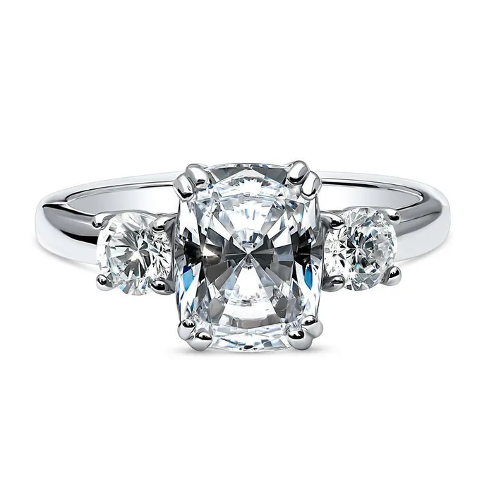 BERRICLE Rings 3Stone 26ct Cushion CZ Ring in Sterling Silver