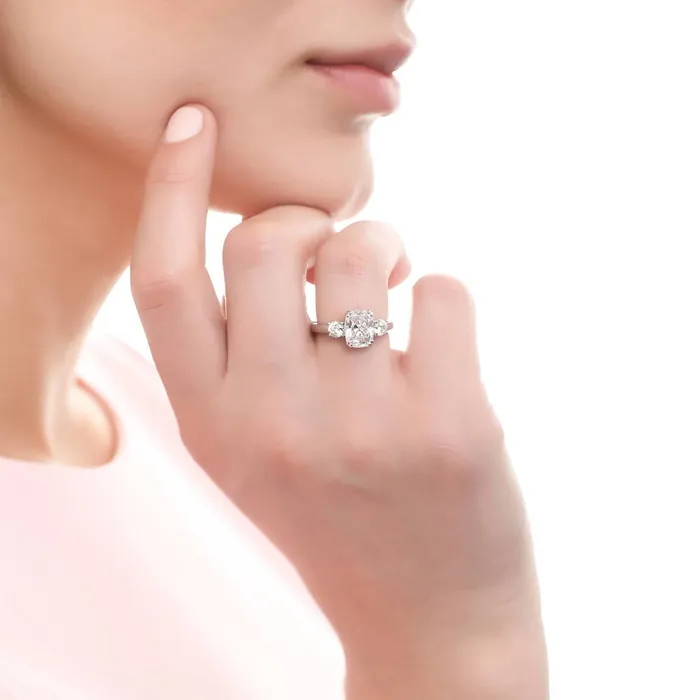 BERRICLE Rings 3Stone 26ct Cushion CZ Ring in Sterling Silver