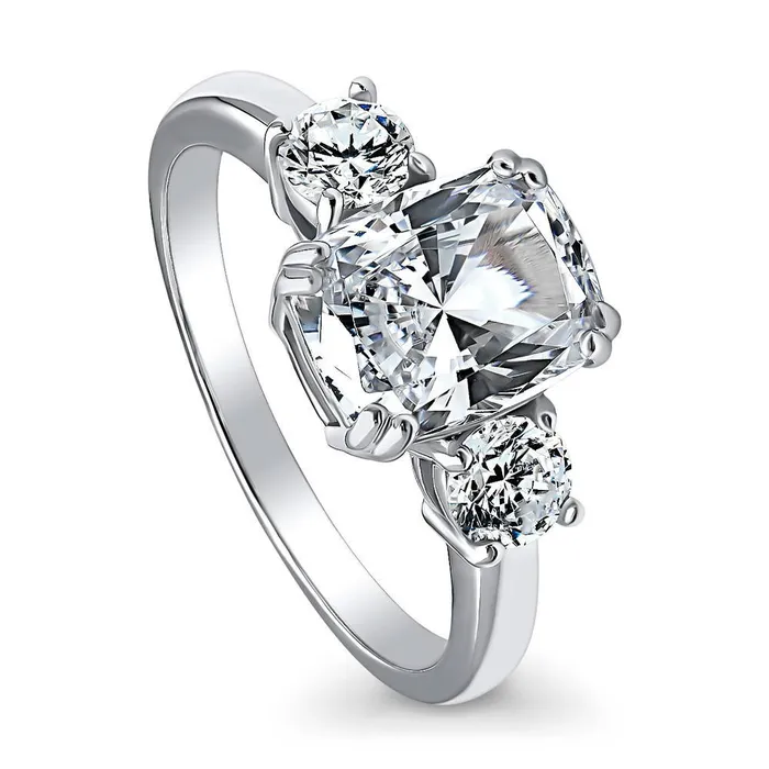 BERRICLE Rings 3Stone 26ct Cushion CZ Ring in Sterling Silver