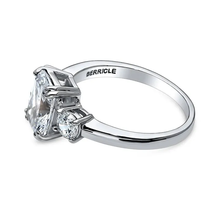 BERRICLE Rings 3Stone 26ct Cushion CZ Ring in Sterling Silver