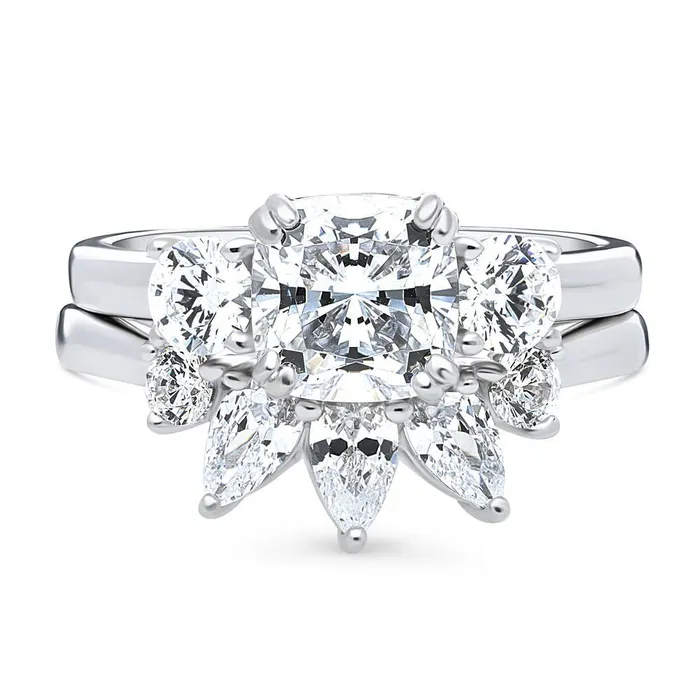 BERRICLE Rings 3Stone 5Stone 2ct Cushion CZ Ring Set in Sterling Silver