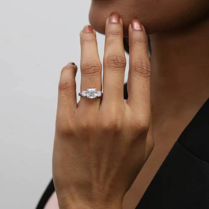 BERRICLE Rings 3Stone 5Stone 2ct Cushion CZ Ring Set in Sterling Silver