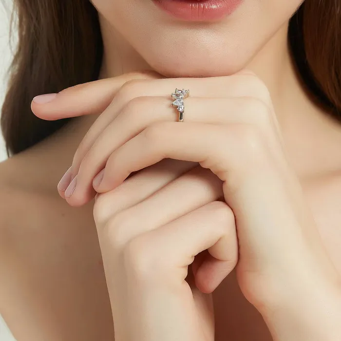 BERRICLE Rings 3Stone 5Stone 2ct Cushion CZ Ring Set in Sterling Silver