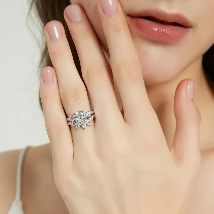BERRICLE Rings 3Stone 5Stone 2ct Cushion CZ Ring Set in Sterling Silver