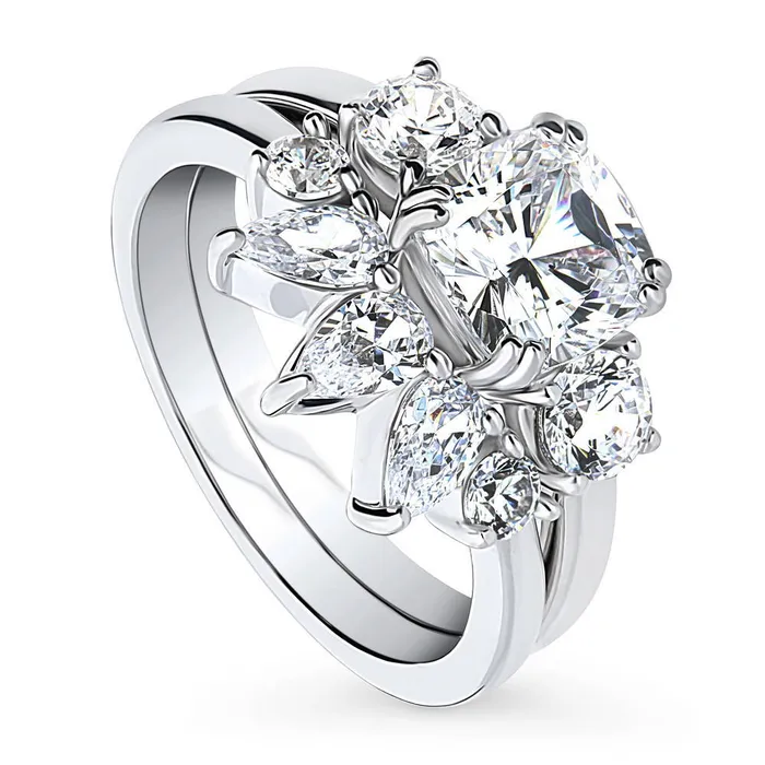 BERRICLE Rings 3Stone 5Stone 2ct Cushion CZ Ring Set in Sterling Silver