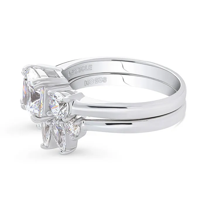BERRICLE Rings 3Stone 5Stone 2ct Cushion CZ Ring Set in Sterling Silver