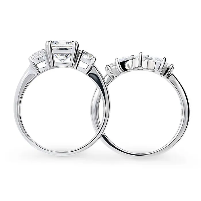 BERRICLE Rings 3Stone 5Stone 2ct Cushion CZ Ring Set in Sterling Silver