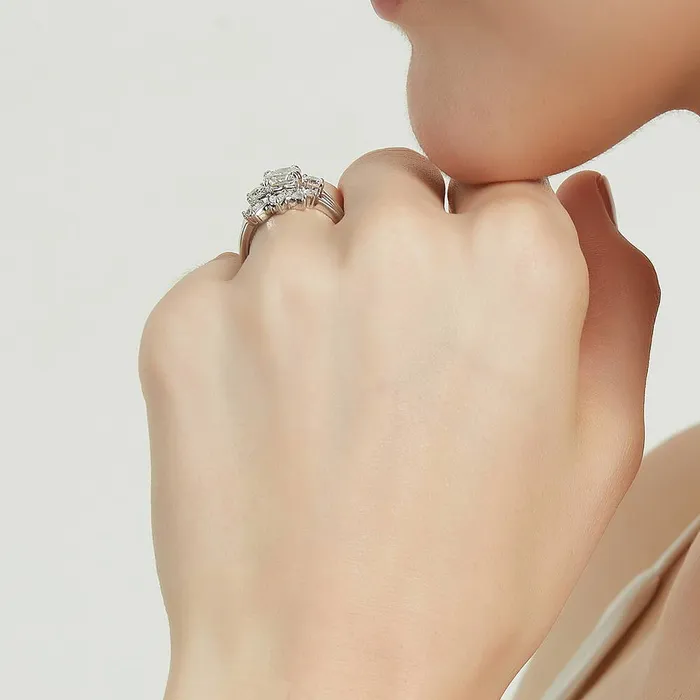 BERRICLE Rings 3Stone 5Stone 2ct Cushion CZ Ring Set in Sterling Silver