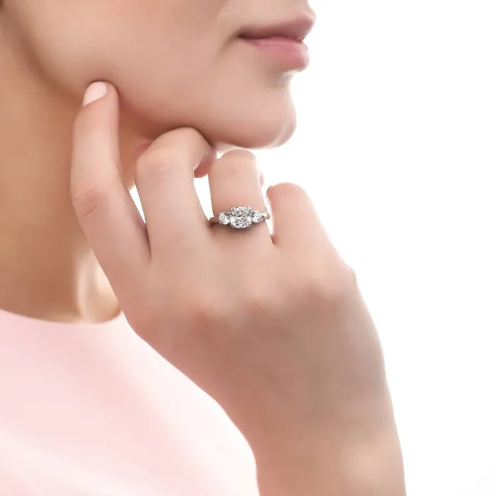 BERRICLE Rings 3Stone 5Stone 2ct Cushion CZ Ring Set in Sterling Silver