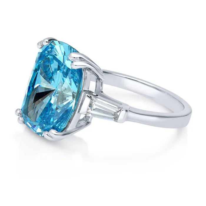 BERRICLE Rings 3Stone Blue Cushion CZ Ring in Sterling Silver 9ct